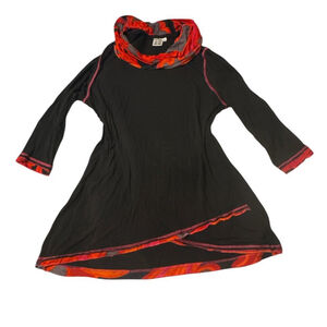 Parsley Sage Black Red Colorblock Cowl Neck Tunic Dress Stretch Casual XL